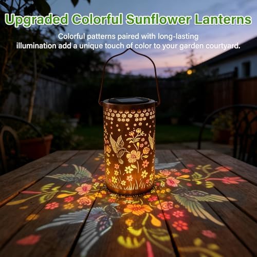 Hummingbird Mmulticolor Solar Lanterns for Outdoor Indoor, Colorful Garden Decor Gifts for Women Mom Grandma Hanging Solar Lights Metal Solar Decoration Outside for Yard, Patio, Backyard, Porch - Image 3