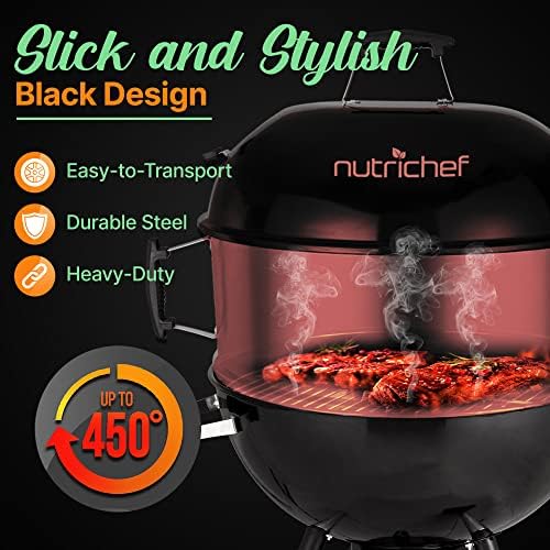 NutriChef Portable Outdoor Charcoal BBQ Grill, Barbecue Grills, Perfect for Picnic, Backyard, Patio, Camping, Offset Smoker with Cover - Image 5