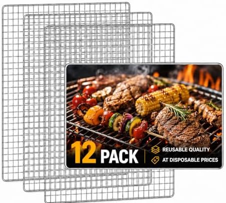 Grill Topper & Disposable Grill Grates 12 Pack: 15.8"×11.8" Grilling Topper Mesh Rack, Heat Resistant Barbecue Cooking Grid Rack suitable for Outdoor Gas Charcoal Smoker BBQ Party by Unknown