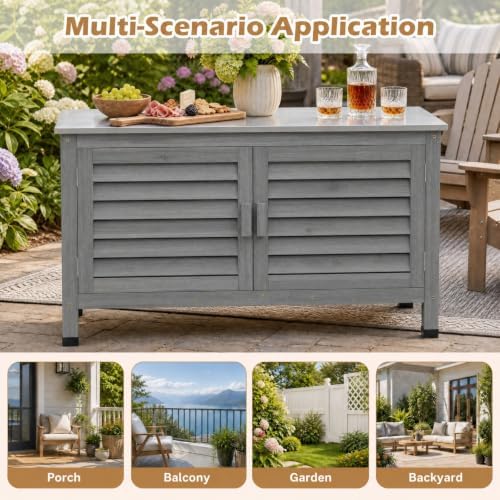 Goplus Patio Storage Cabinet, 2-Door Console Table (Gray) - Image 7