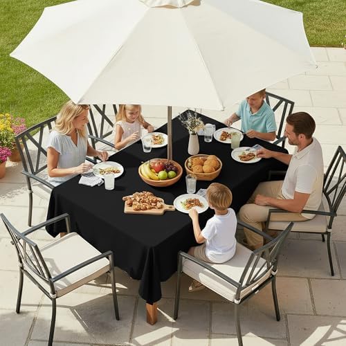LUSHVIDA Rectangle Outdoor Tablecloth with Umbrella Hole 60x102 Inch Black - Image 2