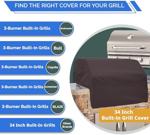Covers & All Built-in Grill Cover for Outdoor Grill – Heavy Duty 12 oz Waterproof Built-in BBQ Grill Cover, PVC-Coated Polyester with Elastic Hem for Snug Fit (34 x 30 x 18 inches, Coffee) - Image 3