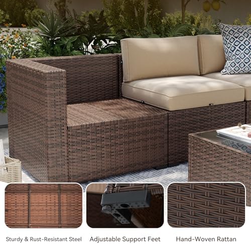 Aoxun Patio Furniture Sets, 12-Piece Outdoor Patio Furniture with 44'' Propane Gas Firepit Table, Wicker Outdoor Conversation Set Sectional Sofa for Backyard, Poolside, Garden - Image 6