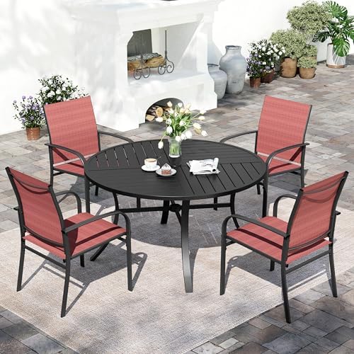 SUNSHINE VALLEY 5pc Patio Dining Set, 42" Round Table & 4 Red Chairs by SUNSHINEVALLEY