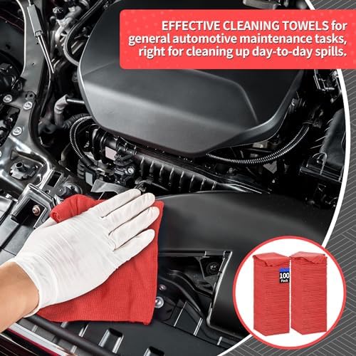Shop Towels Rags, 100 Pack Microfiber Cleaning Cloth Bulk Absorbent Detailing Rags, Lint-Free Microfiber Towels for Cars, Mechanic, Shop, Garage & Housekeeping 11.5"*11.5" Red - Image 4