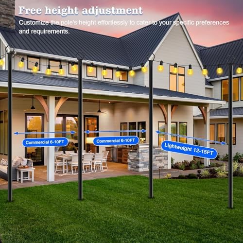 SINLEY 4 Pack String Light Poles,10 Ft Metal Poles with Fork for Outdoor String Lights,Outdoor Light Poles with Fork,Poles/Post/Stand for Outside,Patio,Deck,Backyard,Garden Wedding,Party - Image 6