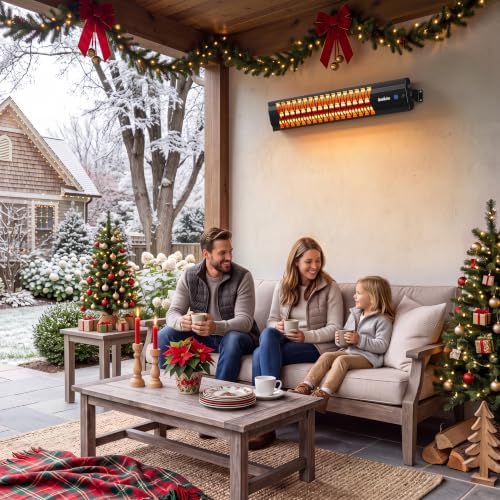 Danluke 1500W Electric Patio Heater, Wall Mounted Outdoor Heater with Remote & Touch Control, Carbon Fiber Heating for Patio, Garage, Deck, Gazebo, Backyard, Black - Image 2