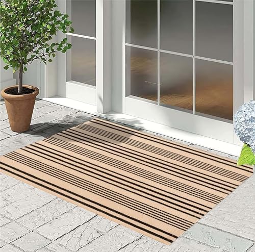 Front Outdoor Door Mat 2'x3'Tan Black Striped Outdoor Rug Washable Doormat - Image 5