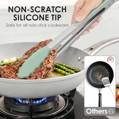 HOTEC Stainless Steel Kitchen Tongs with Silicone Tips, Set of 2-9" and 12" - Image 4