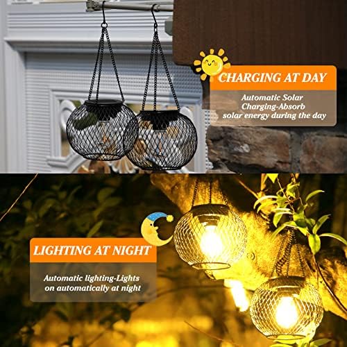 Solar Lantern Outdoor Waterproof,Hanging Solar Lights,2 Pack,Black - Image 6