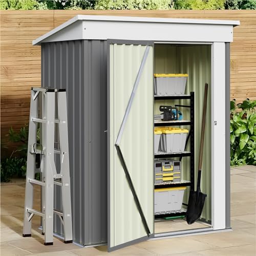 JUMMICO Metal Outdoor Storage Shed 5 x 3 FT Metal Shed with Lockable Door,Waterproof Garden Tool Shed Storage House for Backyard Patio Lawn,Grey - Image 2