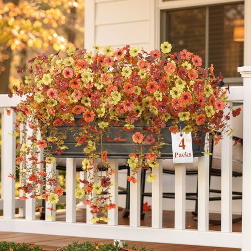 4Pcs Artificial Fall Flowers for Outdoor, Fake Mums UV Resistant Decoration - Image 4