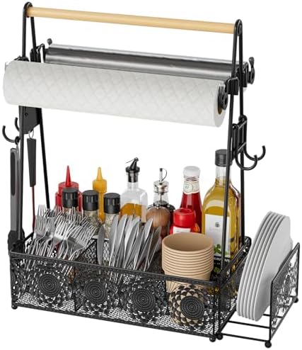 EKNITEY Outdoor Grill Caddy Organizer: BBQ Caddy with Paper Towel Holder by EKNITEY
