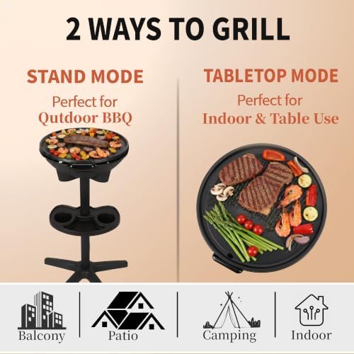 2-in-1 Outdoor Electric Grill & Portable BBQ with Removable Stand - Features Non-Stick Baking Pan & Intelligent Temperature Control for Balcony, Backyard, Camping, and Party Use, Gray - Image 5