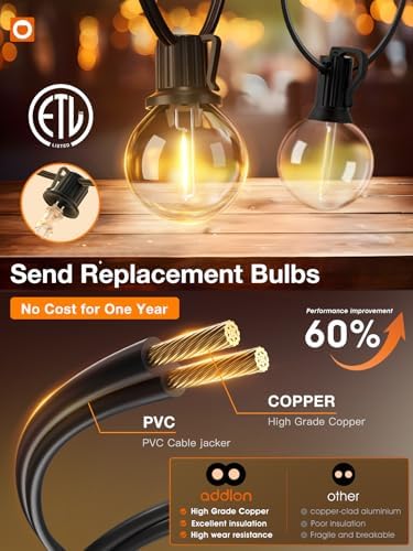 addlon 100FT Outdoor String Lights 54 G40 LED Bulbs Dimmable Waterproof - Image 2