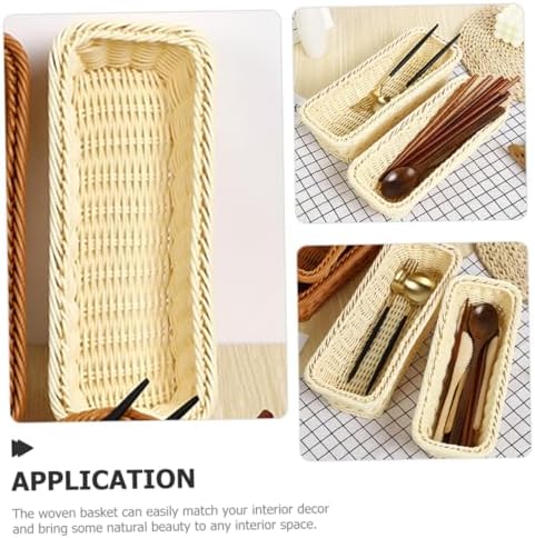 Woven Storage Basket 3 Piece Set PP Rectangular Beige Rustic - Image 7