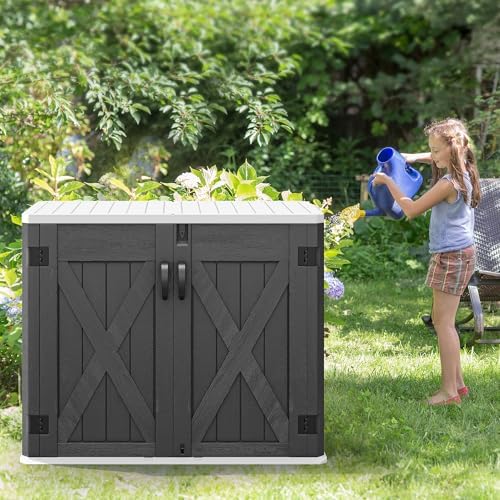 YITAHOME Outdoor Resin Storage Sheds with X-Shaped Lockable Door, 39 in Height Lockable Waterproof Horizontal Shed w/o Shelf, Easy to Assemble Shed Storage for Garden Tools, Dark Gray - Image 6