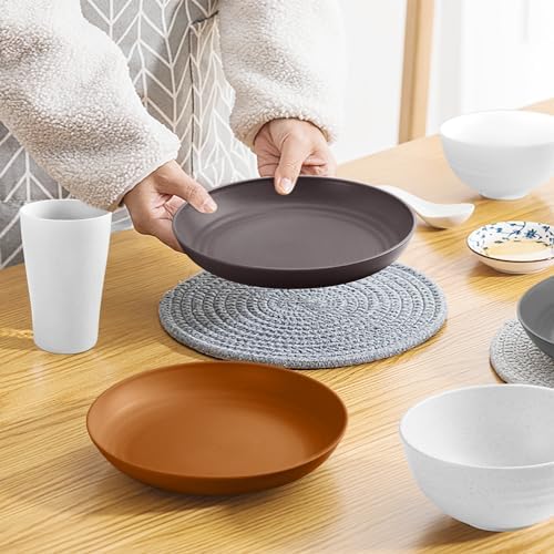 Teivio 16-Piece Kitchen Plastic Wheat Straw Dinnerware Set, Service for 4, Dinner Plates, Dessert Plate, Cereal Bowls, Cups, Unbreakable Plastic Outdoor Camping Dishes, Farmhouse - Image 5