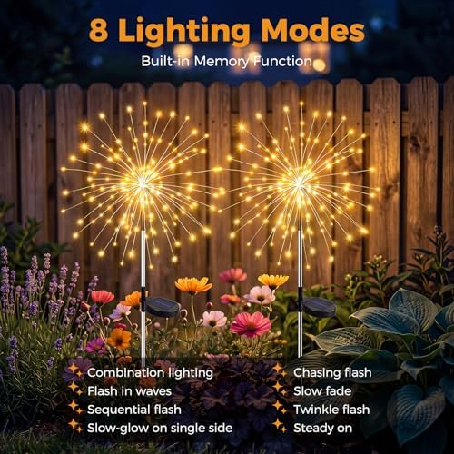 btfarm 2 Pack Solar Garden Lights Outdoor, 8 Modes Firework Lights Outside - Image 3