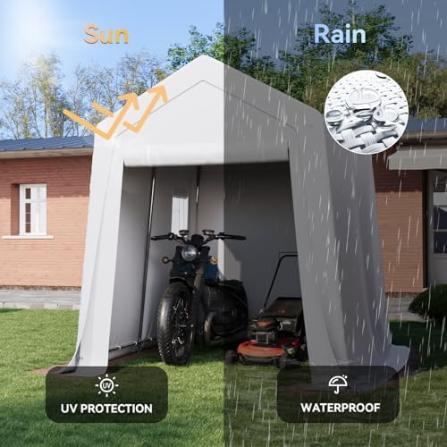 Aoxun 6x8x7 FT Outdoor Portable Storage Shed Tent for Motorcycle,White - Image 5