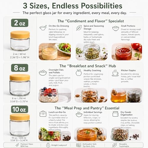 EONJOE 2 oz Glass Dressing Containers With Lids, Sauce Jars for Lunch, 6pk - Image 7