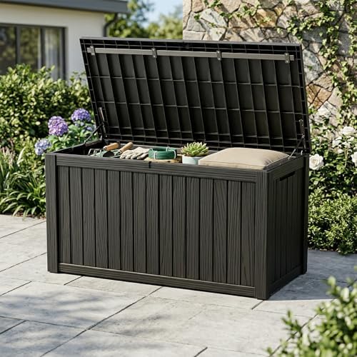 180 Gallon Outdoor Storage Box Waterproof, Resin Lockable Deck Box with Lid, Large Capacity Weatherproof Container for Patio Furniture, Side Table and Cushions (Black, 180 Gallon) - Image 2