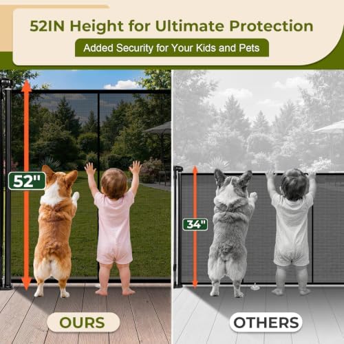 270" Extra Wide Retractable Baby Gates Dog Gate, 52" Tall Child Pet Safety Gate with Reinforced Strips for Stairs, Extra Long Garage Gates Mesh Fence for Driveway Decks Patio Outdoor Indoor - Image 2