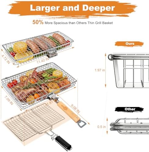 WILLBBQ Stainless Steel Grill Basket with Removable Divider, Gift Set - Image 2