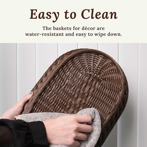 WeeNest Wicker Bread Basket, Oval Resin Wicker, 2 pcs, Dark Brown - Image 4
