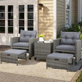 Vongrasig 5 Piece Patio Furniture Set, Small Balcony Furniture, PE Wicker Rattan Patio Chairs Set of 2, Outdoor Lounge Chairs with Cushions Ottomans &Glass Table for Porch Garden(Light Grey) by Vongrasig