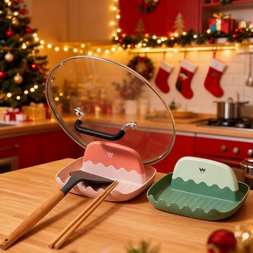 2-Pack Spoon Rest with Lid Holder for Kitchen Countertop (Green) - Image 2