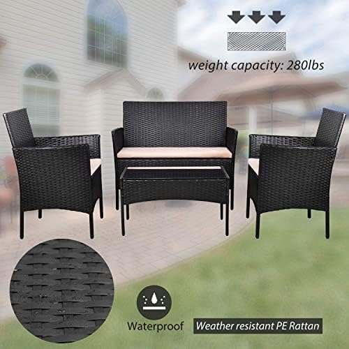 Homall 4 Pieces Outdoor Patio Furniture Sets Rattan Chair Wicker Set,Outdoor Indoor Use Backyard Porch Garden Poolside Balcony Furniture (Black and Beige) - Image 4