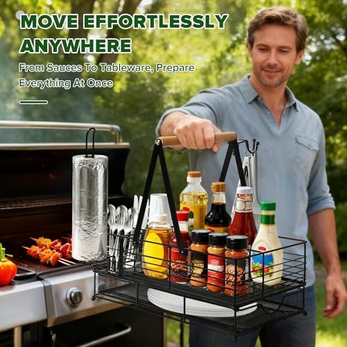 Grill Caddy, BBQ Caddy with Paper Towel Holder, Griddle Organizer, Plate and Utensil Holder Organizer for Outdoor Grill, Picnic, Camping, Condiment Storage for Kitchen Counter - Image 5