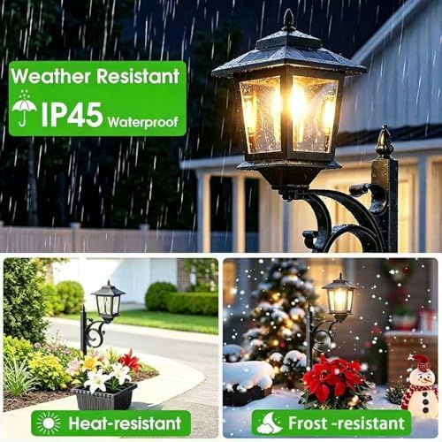 Melunar 1 Pack 2-in-1 Outdoor Flower Pot, Solar Post Lamp Waterproof, Solar Lamp Post Light, Wall Mount or Freestanding, Outdoor Decorative Lamp for Garden, Patio, Front Porch, Back Door, Warm White - Image 3