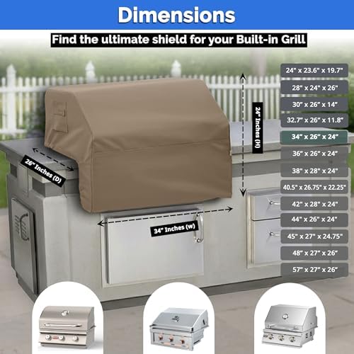 Covers & All Built-in Grill Cover for Outdoor Grill – Heavy Duty 12 oz Waterproof Built-in BBQ Grill Cover, PVC-Coated Polyester with Elastic Hem for Snug Fit (34 x 26 x 24 inches, Beige) - Image 7