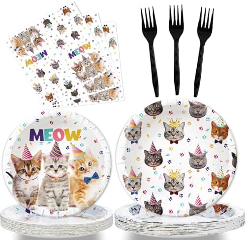 Birthday Party Plates 50 Pcs Cat Birthday Plates And Napkins Combination by Exquisitehighqualitypartydecorationstomeetyoureveryneed%EF%BC%81