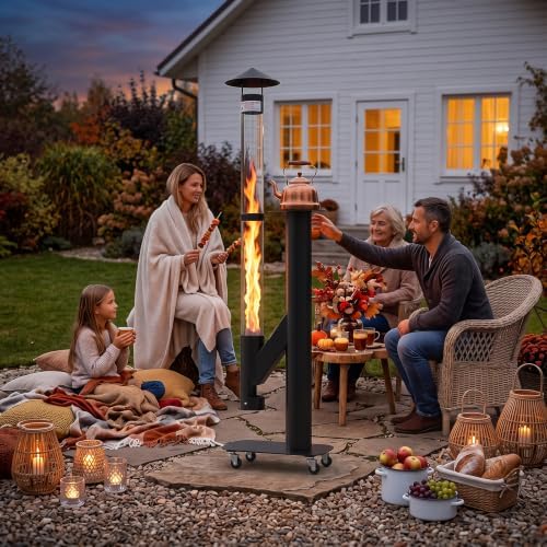Outdoor Pellet Patio Heater, 71.2 in Glass Fire Tube,Ash Box,Casters - Image 3