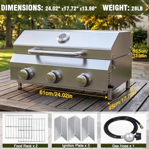 Bestfire 3-Burner Tabletop Gas Grill, 30,000 BTU Portable Propane Grill, Heavy-Duty Thickened Stainless Steel Grates & Knobs, Compact & Detachable Legs for Camping, RV&BBQ - Image 4