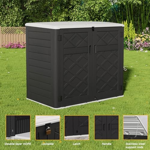Mrosaa Resin Outdoor Storage Shed, 38 cu.ft Outdoor Storage Box Waterproof for Garden Tools, Patio Furniture, Trash Cans, Garage Storage, Lockable (Black) - Image 5