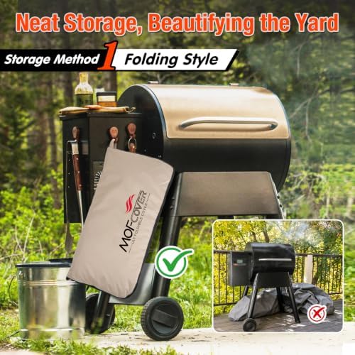 Foldable Grill Cover for Traeger 20 Series Wood Pellet, Waterproof 600D Heavy Duty Wood Pellet Smoker Cover, Fade＆Tear Resistant Pellet Grill Cover for Recteq 340 Grills Junior,Khaki - Image 2