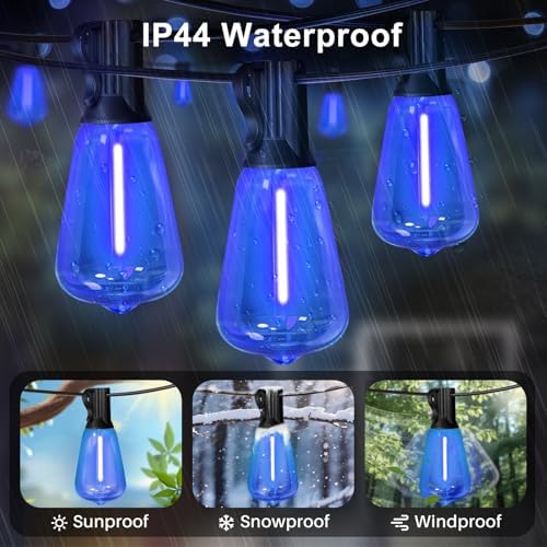 LAMPHOME 26Ft ST38 Outdoor String Lights, Blue Patio Lights with 12+1 ST38 Edison Bulbs, LED Shatterproof String Lights for Outside Bistro Christmas Patio Party Decorations - Image 2