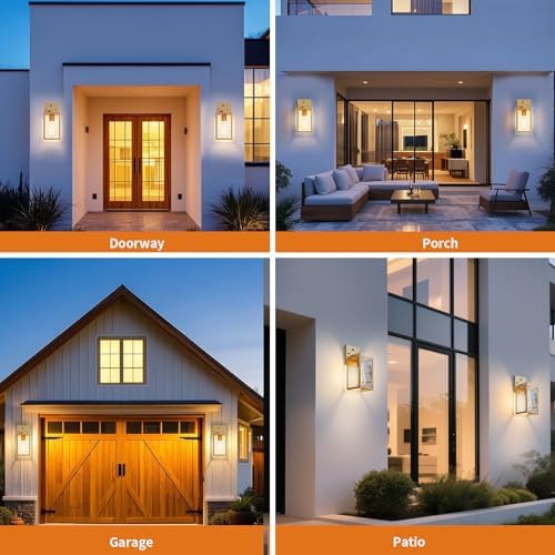 2 Pack Gold Dusk to Dawn Outdoor Front Porch Light Fixtures Wall Mount, Sensor Exterior Lantern Lamp, Outside Lights for House, Waterproof Wall Sconce, Anti Rust Coach Light for Garage Entryway - Image 7