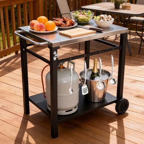 Endark Grill Cart, Grill Table, Outdoor Kitchen, Rolling Dining Table, Stainless Steel Tabletop, Outdoor Garden Patio BBQ Kitchen Food Prep Table Cart - Image 6