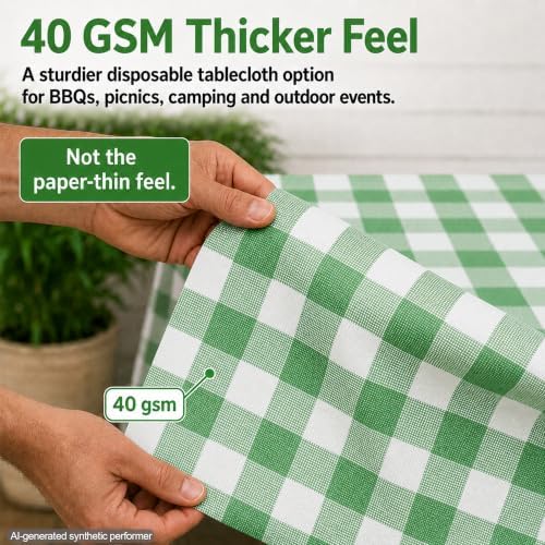 C CRYSTAL LEMON Green Gingham Disposable Plastic Tablecloths 4 Pack - Image 4