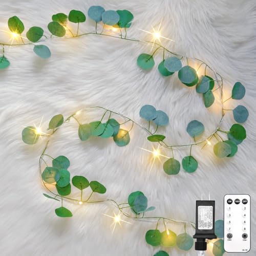 suddus 33FT 100LED Eucalyptus Garland Vines with Lights Plug in Clear Wire by SUDDUS