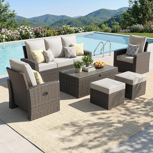 Outdoor Patio Furniture Set, 6 Pcs Wicker Patio Conversation Sets - Image 2