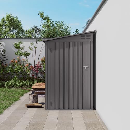 Outdoor Metal Storage Shed, Galvanized Steel Garden Shed with Sloped Roof & Air Vents, Waterproof Rust-Resistant Backyard Tool Storage House for Patio Lawn Garden Trash Can Storage, Easy Assembly - Image 4