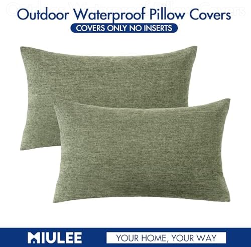 MIULEE Decorative Outdoor Pillow Covers Lumbar Waterproof 12x20 Gray Green - Image 6