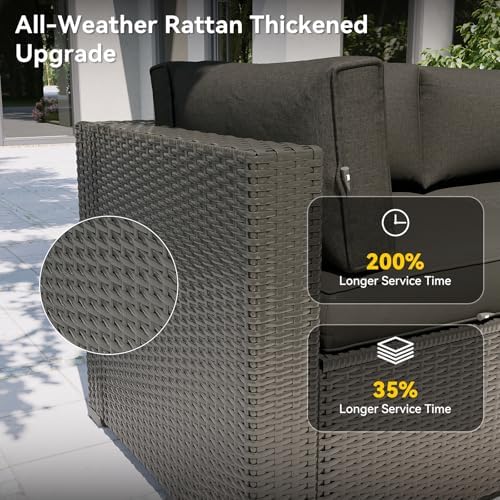 Aoxun Patio Furniture Set with Fire Pit Table, 12 Piece Outdoor Sectional Sofas, 10 Seats Wicker Rattan Outdoor Furniture with Thickened Cushion for Backyard, Garden Black - Image 5