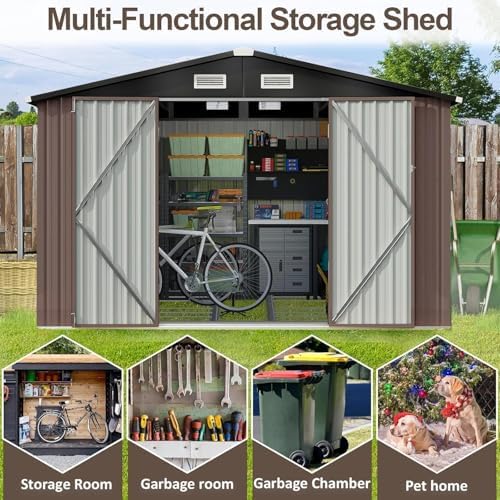 Aoxun 10x8 FT Shed Outdoor Storage Shed, Brown - Image 6